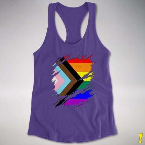 LGBTQ Progress Pride Flag Ripped Reveal Racerback Tank - Purple